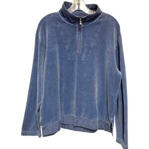 Tommy Bahama Quarter Zip Cotton Blend Velour Pullover Blue Large